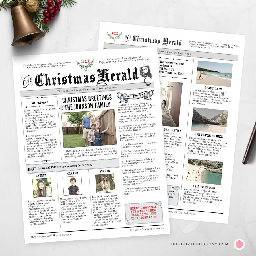 Newspaper Style Christmas Newsletter - The Christmas Herald