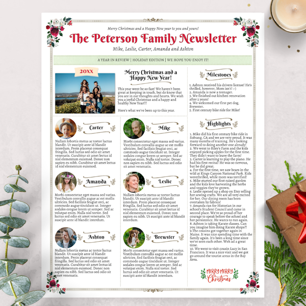 Editable Family Christmas Newsletter Template