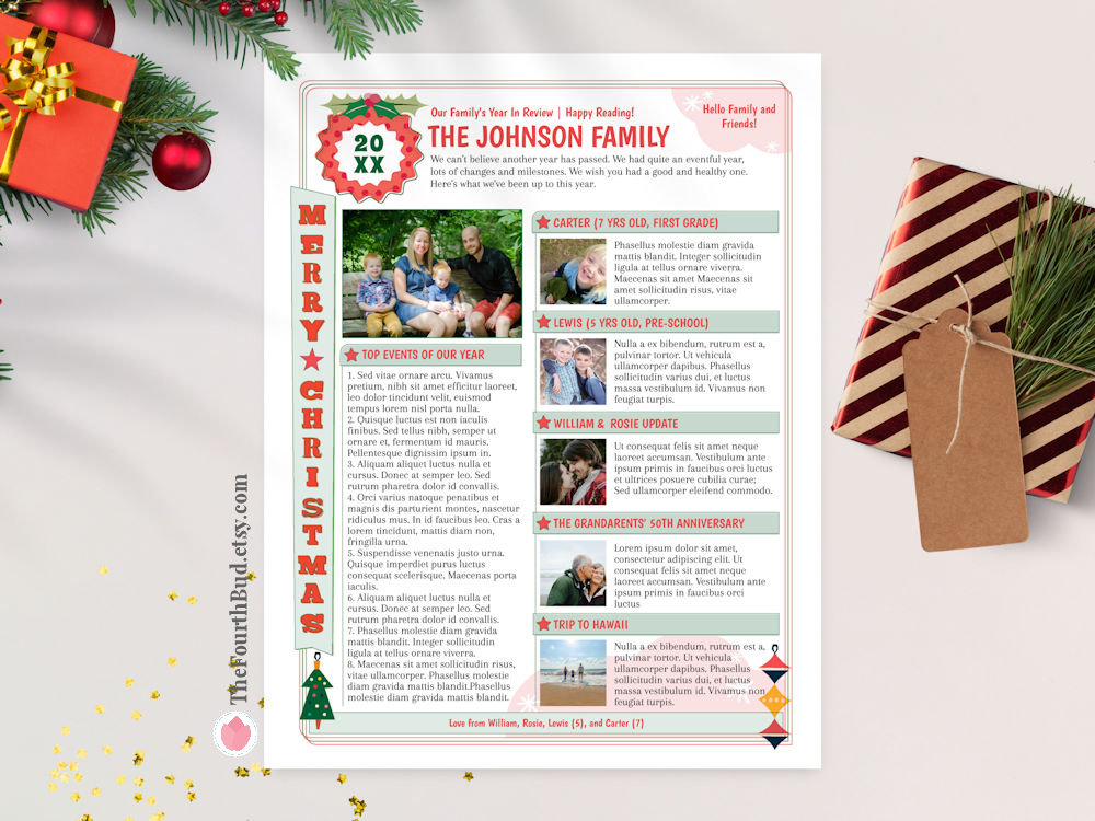 Modern Retro Merry Christmas Newsletter